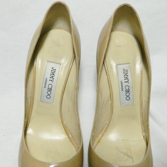 Jimmy Choo Tan Nude Patent Leather Peep Toe EU 39 - Picture 3 of 9